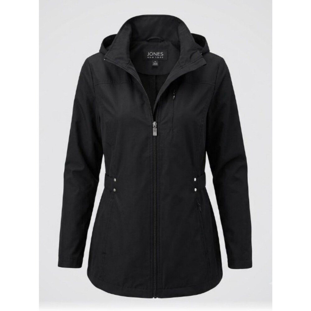 Jones New York Travel Rain Parka Black Hooded Coat Size S